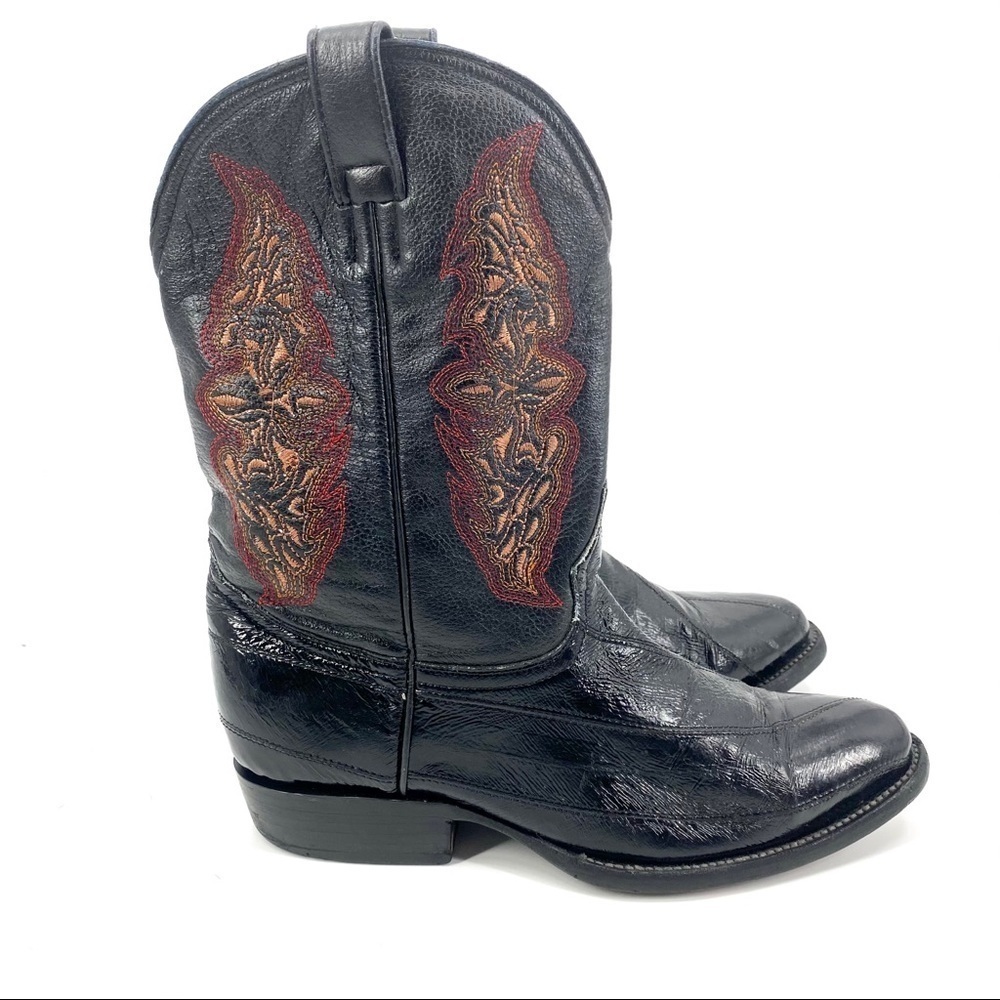 El Patron black leather western stitched cowboy boots